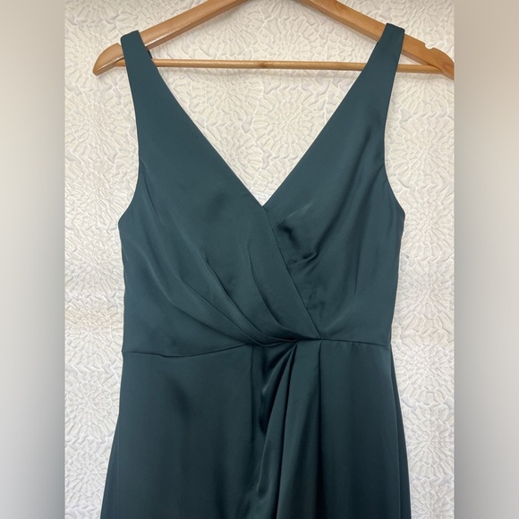 After Six Sleeveless Satin Faux Wrap Gown Size 2 Evergreen Mardi Gras Wedding - Picture 3 of 16